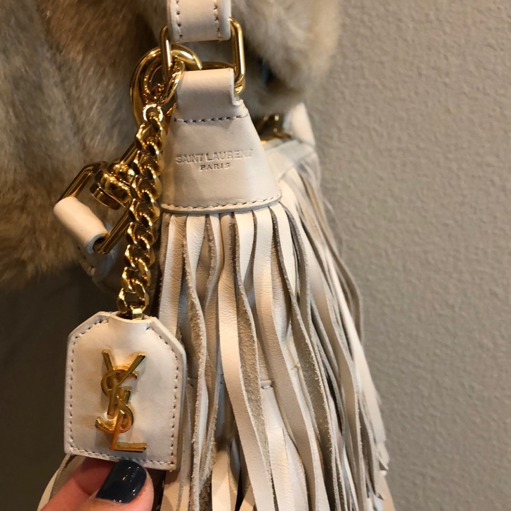 Saint Laurent Cream Fringe Crossbody Bag - Picture 2 of 6